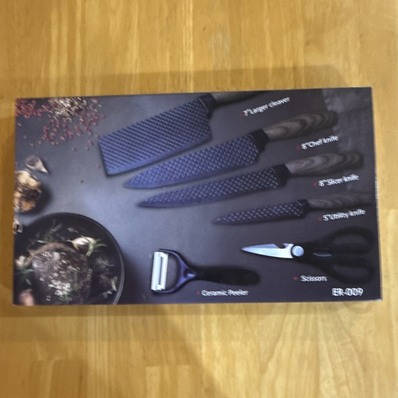 GO GREEN WITH US ER-009 6pc Ceramic Knife Set Cleaver Chef Slicer Scissors