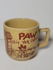 Vintage Paw Git Yer Coffe Hillbilly Coffee Mug Shady Orange And Tan Speckled