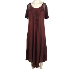 SAKKAS - WOMEN'S FREE SIZE - RED EGAN LONG EMBROIDERED KAFTAN DRESS /COVER-UP