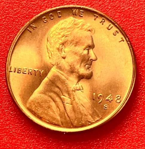 1948-S Lincoln Wheat Cent Penny GEM RD BU From an Original Bank Roll