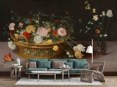 3D Still Life Sketch Floral Self-adhesive Removeable Wallpaper Wall Mural