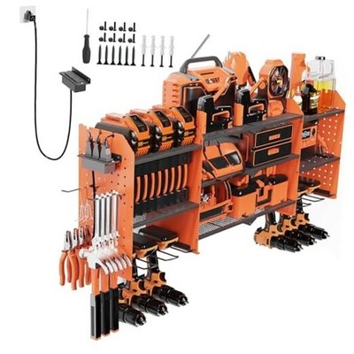 45'' Large Power Tool Organizer Wall Mount with Charging Station - 3 4-1 Orange