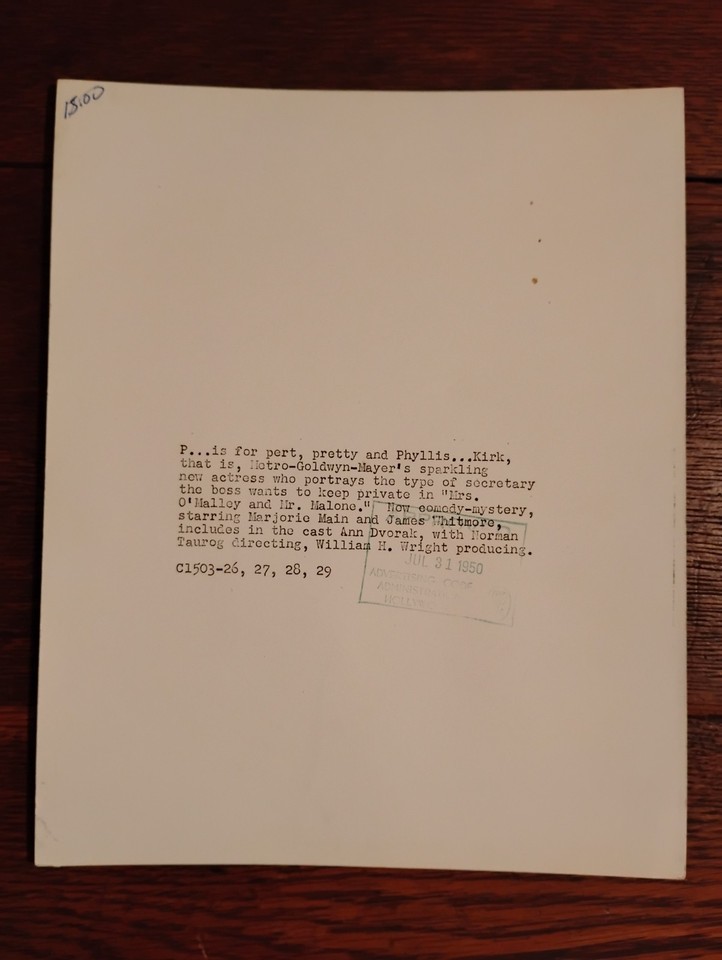 Vintage Phyllis Kirk Signed 8x10 Photo 