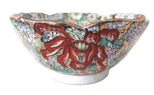 Antique Chinese Famille Rose Gilt Porcelain Bowl Qianlong Mark Floral Scalloped