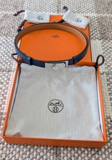 Hermes Kelly Belt Epsom Leather Navy Blue Palladium Hardware 18 Used With Box