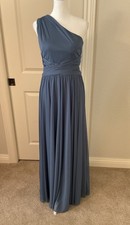 David  s Bridal Mesh One Shoulder Dress With Full Skirt Steele Blue Size 4 F19932