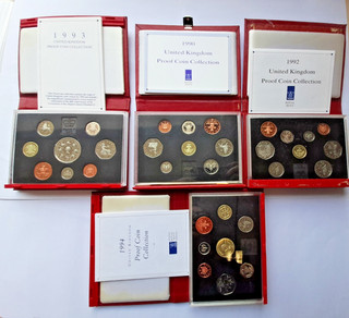 Royal Mint Deluxe 9 Coin Proof Collection Set x4 1990 1992 1993 1994 Rare 50p