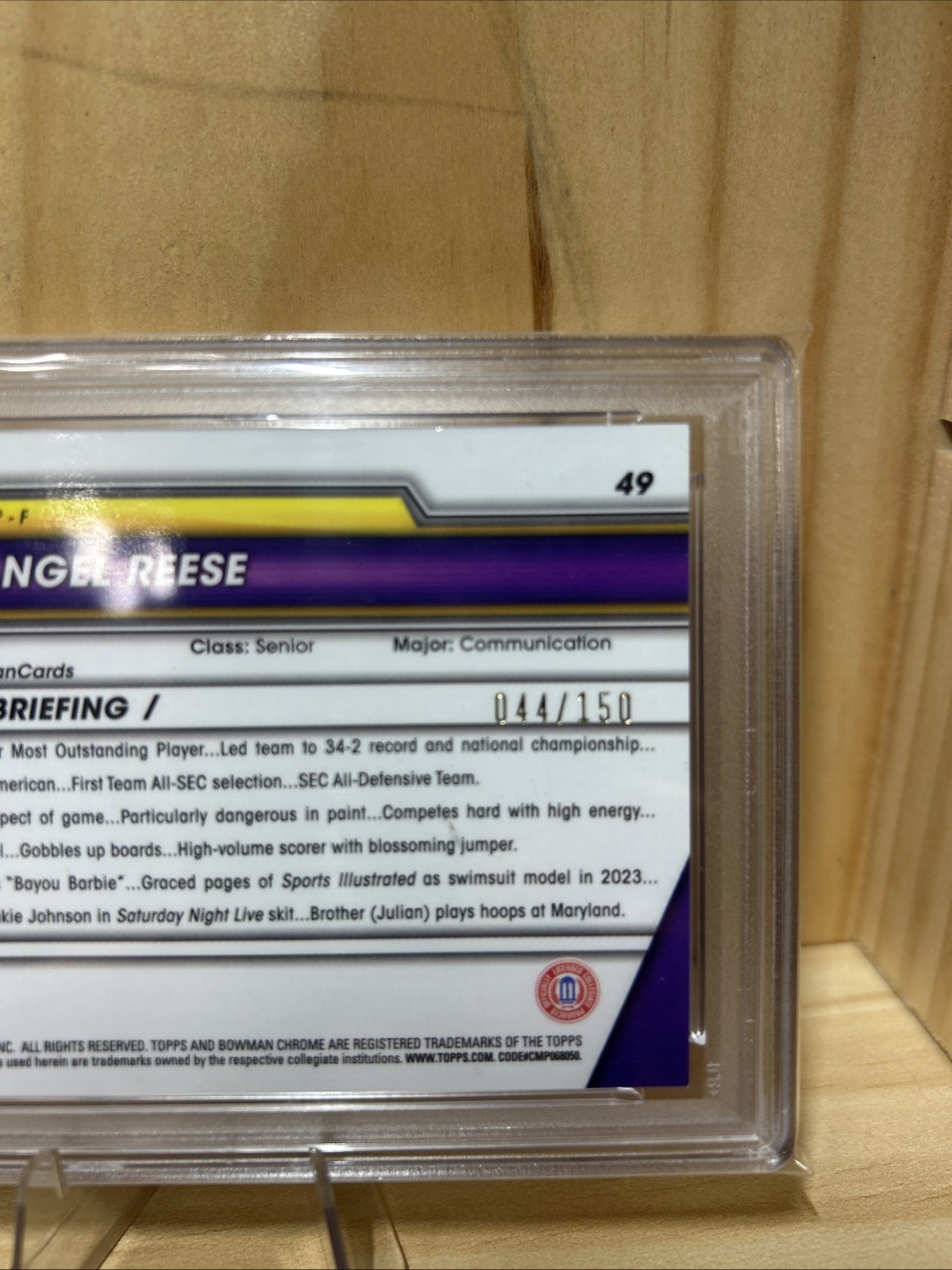 PSA 8-2023 Bowman U Chrome - Angel Reese #49 Fuchsia Mini-Diamond /150 - LSU view 3