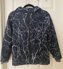 Lands' End Black Quilted Jacket Boys Size Large 10-12 Full Zip High Neck Hood