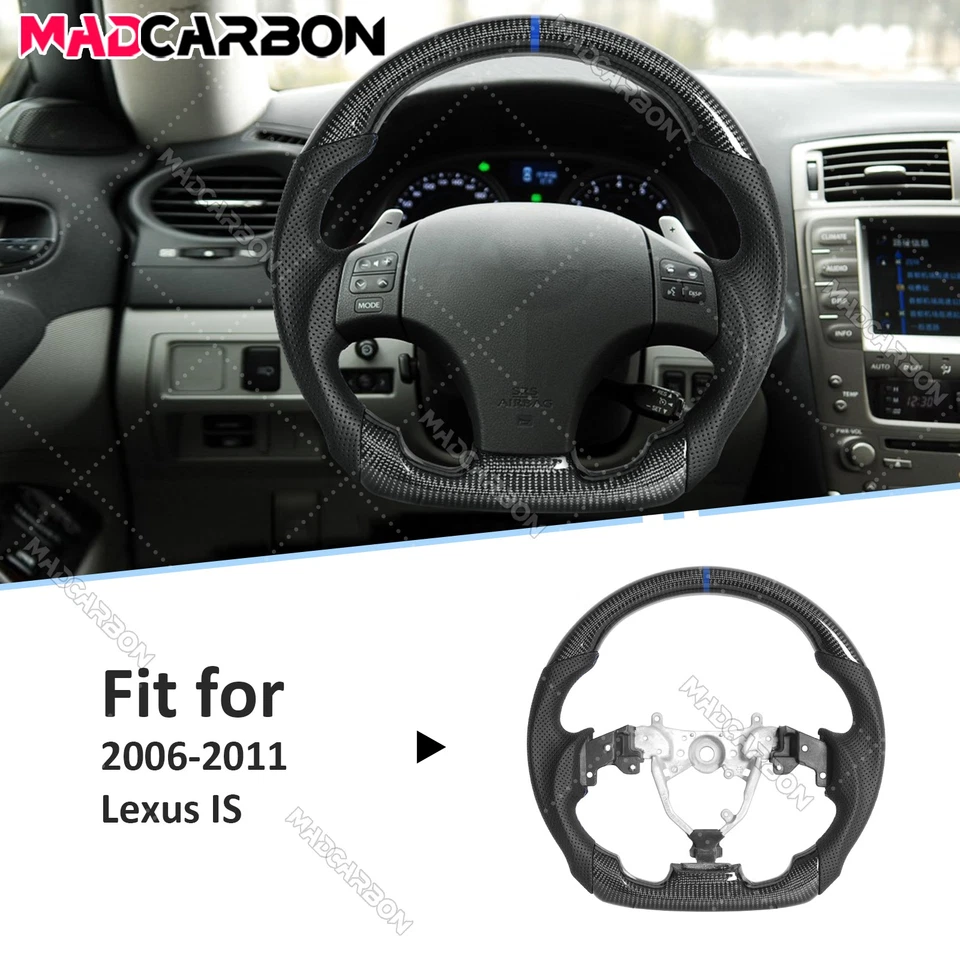 Volante de fibra de carbono real costura azul para 06-12 Lexus IS250 IS350 IS F Foto 4 de 4