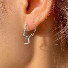 Asymmetrical Link Love Hearts Detachable Mini 925 Sterling Silver Hoop Earrings