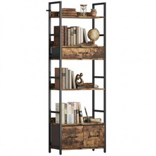 HOMCOM Industrial Bookshelf with 4 Shelves and 3 Fabric Drawers Rustic Brown