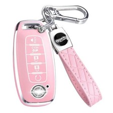 Key Fob Cover for Nissan with Keychain Accessories, Premium Soft 5 buttons Pink