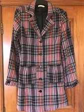 Ichi Ladies Tartan Style Coat Size Large Wool Rich With Removable Belt Feature