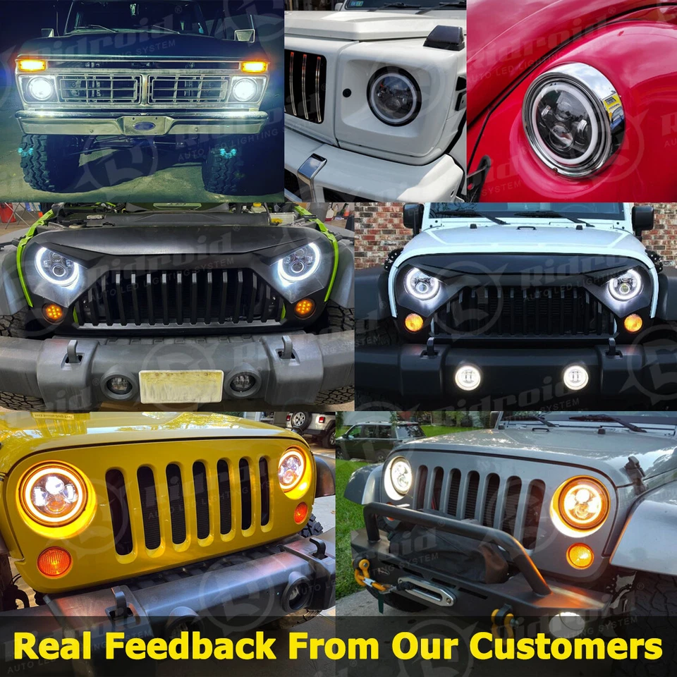 Pair 7" Inch LED Headlights Halo Angle Eyes For Jeep Wrangler JK(07-14) LJ TJ CJ - Image 3 of 4