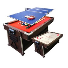 Image of 7 FT Pool Table + Air Hockey + Table Tennis + Dining table – Mattew Red