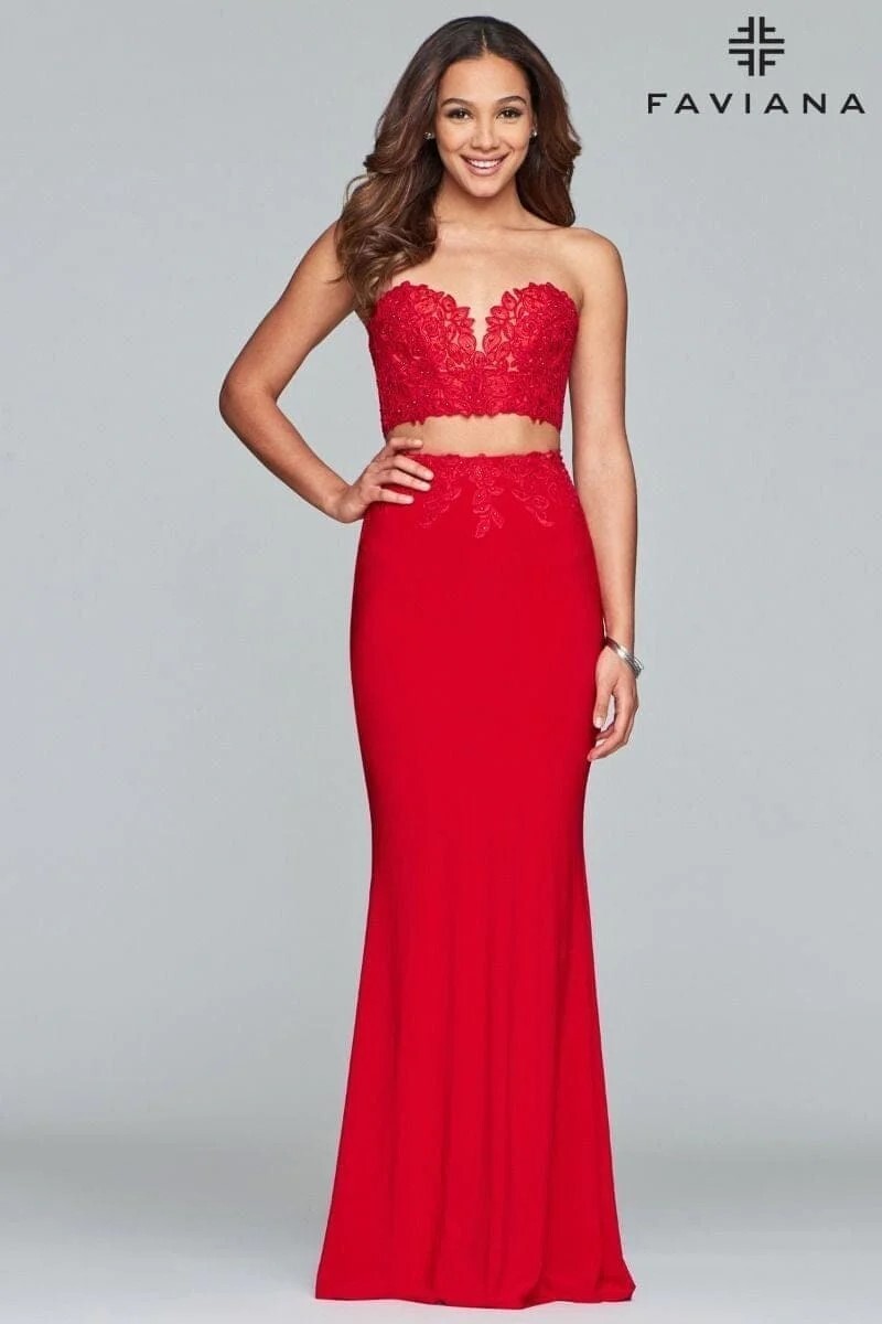 faviana red strapless dress Faviana Satin Mermaid Prom Dress E11236 Red / 12