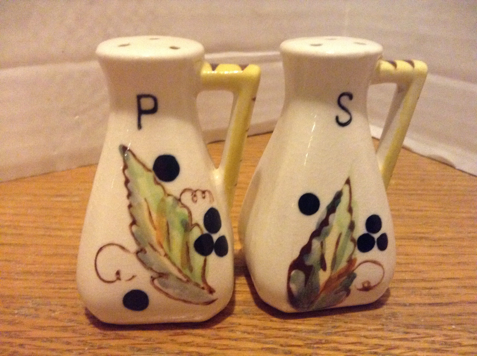 Vintage Ceramic Salt & Pepper Shakers & Cruet - Hand Painted Berries & Leaves 