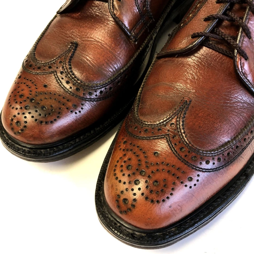 De Colección Años 60 Whisky Guijarro Cuero Gunboat Punta de Ala Vestido Zapato Derby BROGUE Oxford Foto 3 de 4