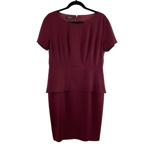 lafayette 148 peplum dress Lafayette 148 Maroon Peplum Layered Look Wool Blend Retro Dress Women's  Size 10