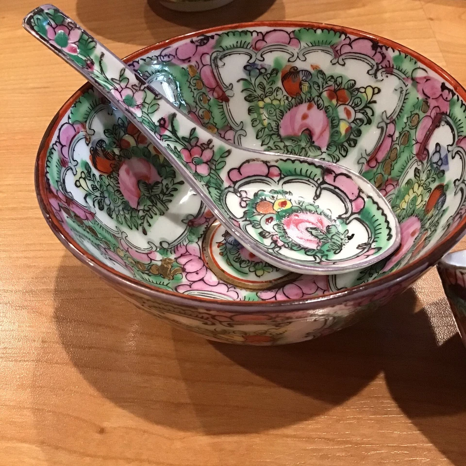 Platos medallón rosa familia cantón exportación china siglo XIX, cuencos (juego de 6) Foto 4 de 4