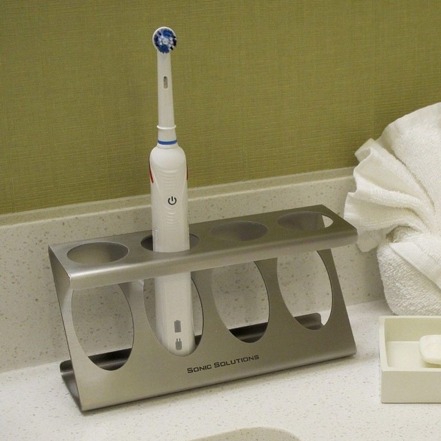 Stainless Steel Toothbrush Holder, SonicSolutionsHolds 4, Made in USA