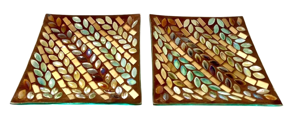 Set of2 Yankee Candle Mosaic Autumn Inspiration Lyrical Leaves Candle Dishes 7" - Image 4 of 4