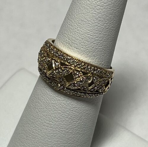 14K Yellow Gold Encrusted Criss Cross Rounded Ban… - image 1