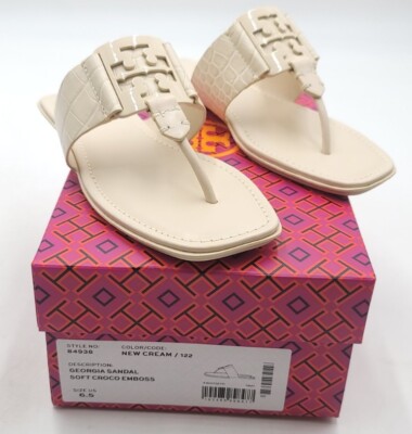 New Tory Burch Georgia Cream Soft Croco Emboss Sandal | eBay