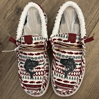 Hey dude Wally Mary Fishmas ugly sweater shoes 43485–6WE fishing