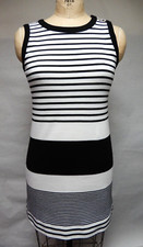 Talbots Petites Black/Ivory Stripe Sleeveless Knit Shift Dress SZ P EUC