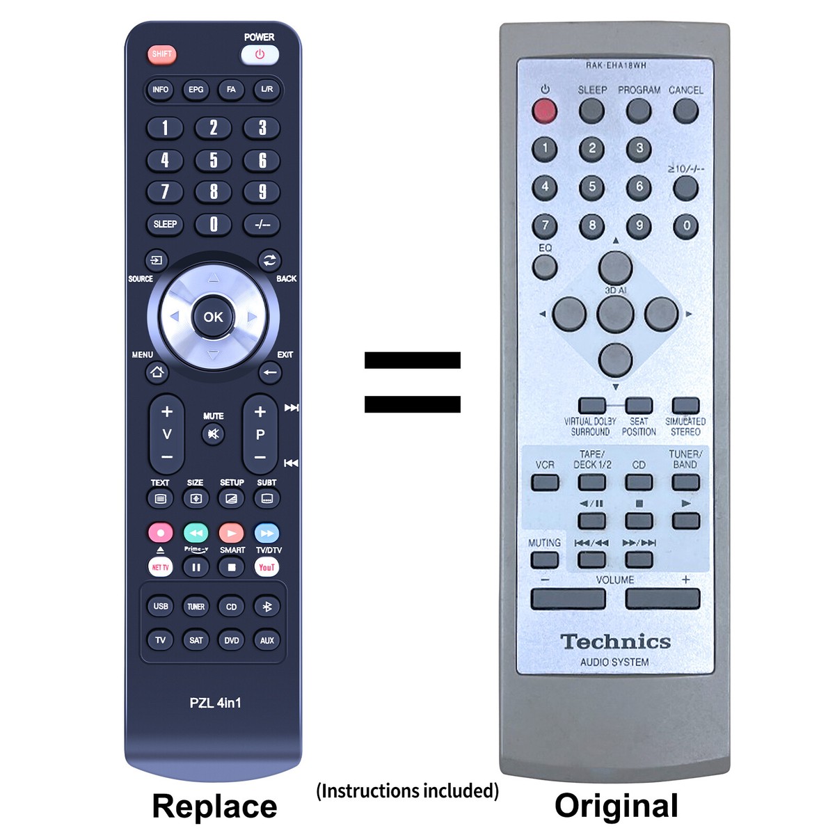New RAK-EHA18WH Replacement Remote Control For Technics Stereo SA