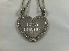 BEST FRIEND "Best Friends” Heart Rhinestone 2 Pendant Necklace BFF 2 Necklaces