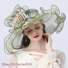 Womens Organza Kentucky Derby Hat Wide Brim Church Dress Fedoras Fascinator Hats