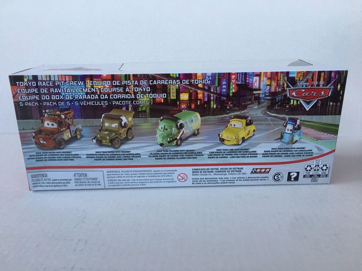 Disney Pixar Cars Tokyo Race Pit Crew 5 Pack Set New Metal Mattel