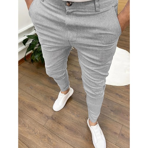 Mens Slim Fit Casual Work Pants Skinny Stretch Business Office Formal Trousers - Picture 4 of 33