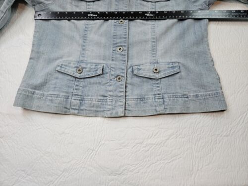 Chico's Platinum Denim Jacket Women Size 1 Light Blue Cowgirl Trucker Prairie - Picture 2 of 14