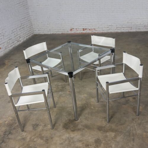Modern James David Style Chrome & Glass Dinette Set or Game Table W/ 4 Chairs