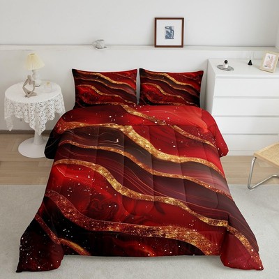 Marble Print Comforter Set Queen Size,Gold Marbling Geometric Stripes Bedding...