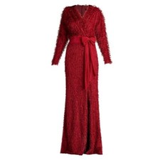 NWT Tadashi Shoji Dress Size Small Red Beya Eyelash Gown Long Crystal Bow 558