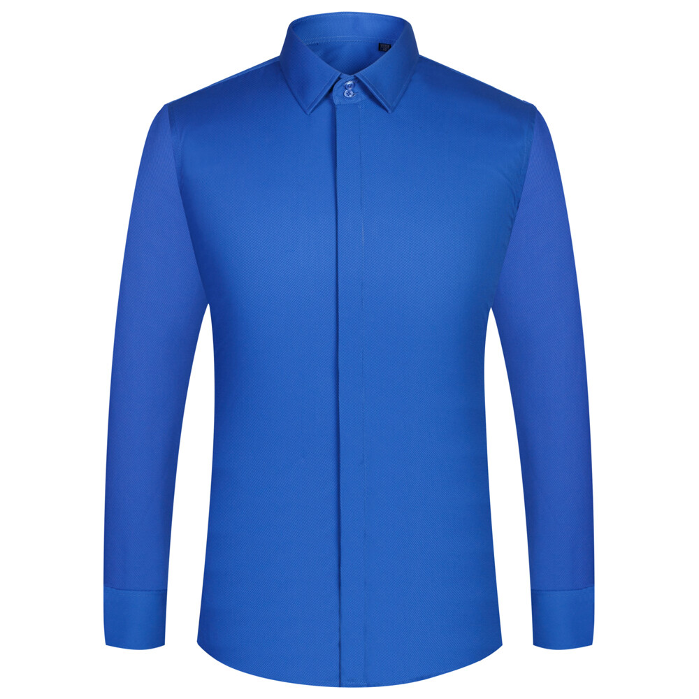 Men's Twill Front Hidden Buttons Business Long Sleeve French Cuff Dress Shirt