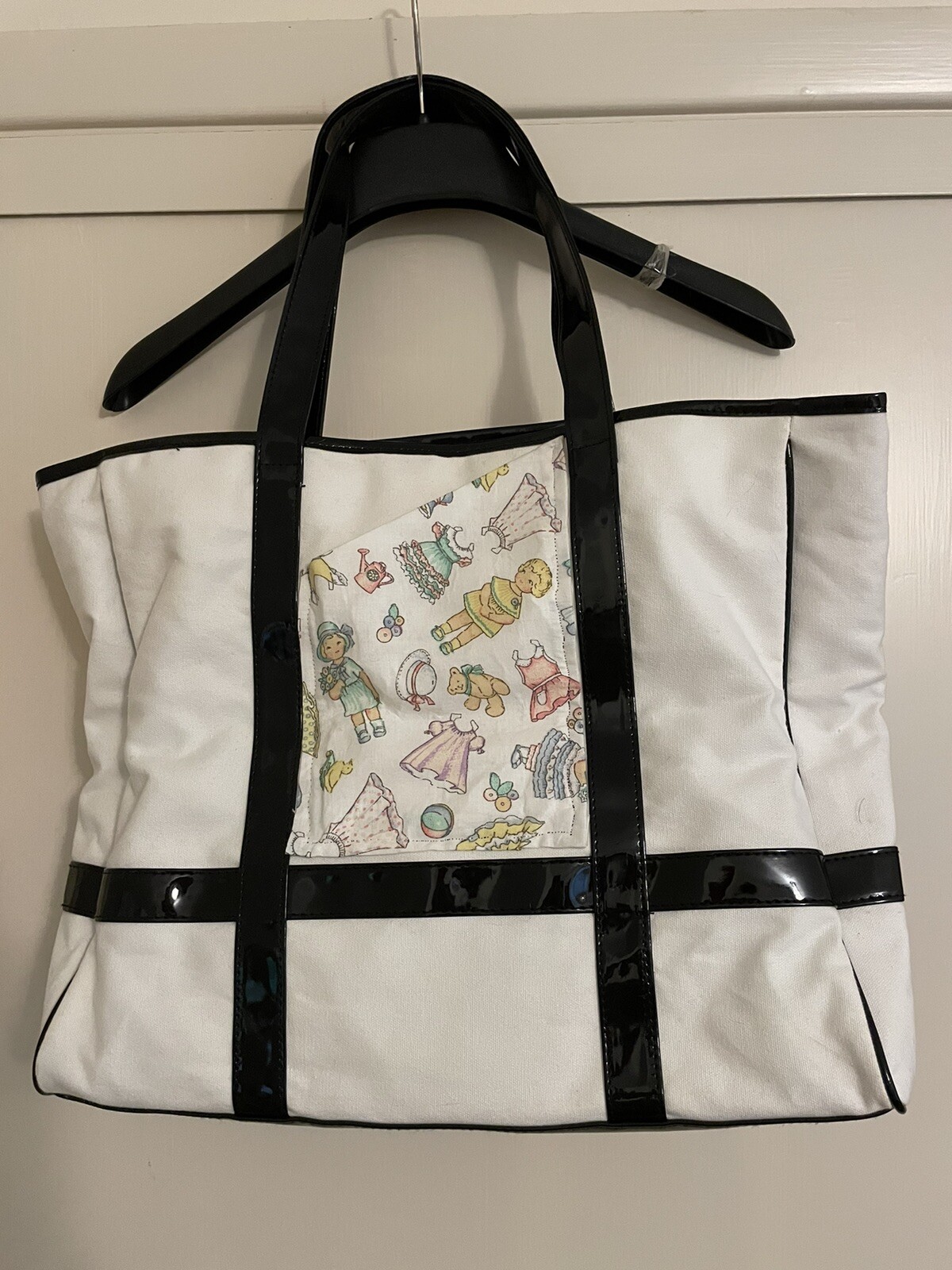 Handmade White and Black Paper Dolls Diaper Bag for Baby Girl with Unique Defect Charm-image