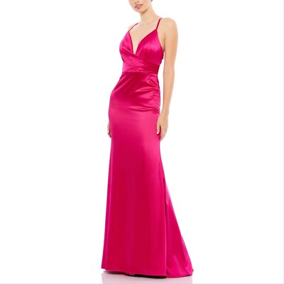 Mac Duggal Ieena 26264 Plunge Faux Wrap Neck Charmeuse Gown, Fuchsia, 10