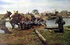 WW2 Picture Photo Wehrmacht German Army crossing river horse soldiers 8718