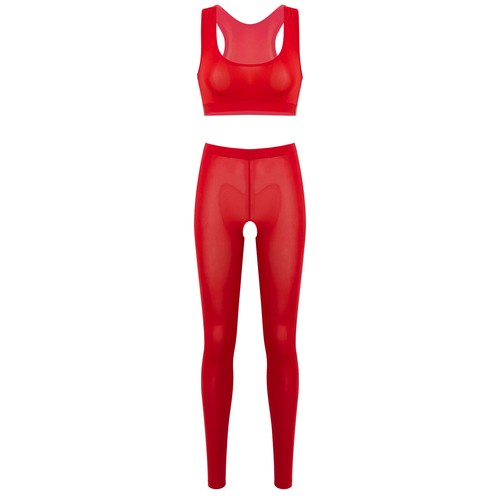 Sexy Para mujeres Transparentes Prendas para el torso Recortadas Cintura Alta Leggings Entrepiernas Pantalones Set Yoga - Imagen 7 de 44