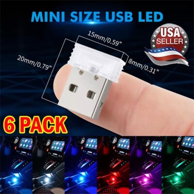  USB Atmosphere Light LED Mini Colorful Night Light Car Interior Lighting 6PC