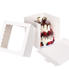 12 Pack Cake Boxes, 12x12x12 Inch Cake Box with Window for Tier Cakes, Sturdy...