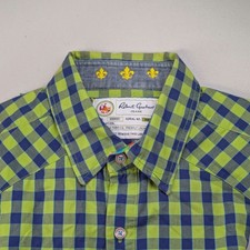 Robert Graham Shirt Green Blue Plaid Gingham Bright Bold Loud Weatern Large