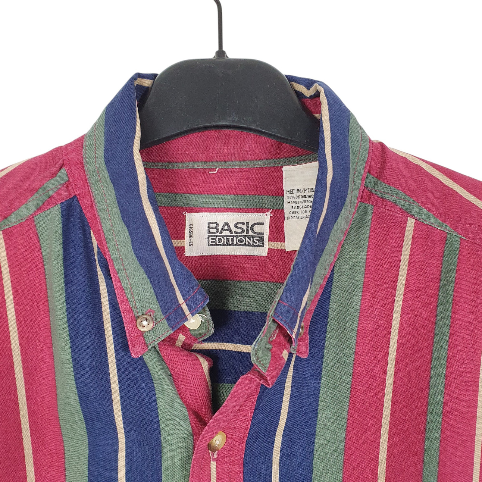 BASIC EDITIONS Burgundy Striped Shirt Long Sleeve Casual Cotton Mens M image 2