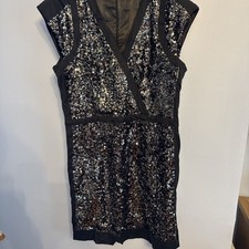 French Connection black dress with silver Sequin Size 16 Party Evening Glam 